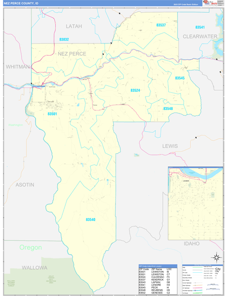 Nez Perce County, ID Carrier Route Wall Map